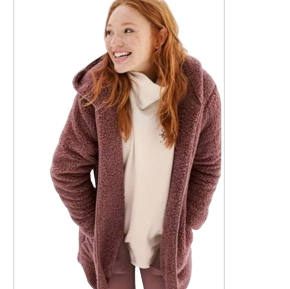Pink victoria's secret hooded oversized   sherpa open Front  cardigan sweater - Picture 1 of 6